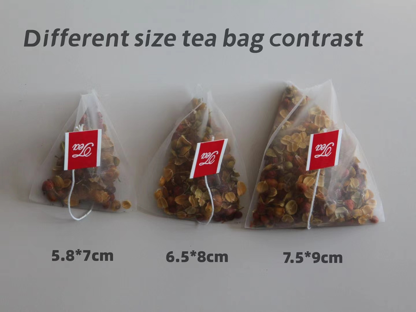 Different size tea bag contrast